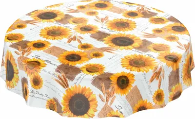 Produktbild von Tischdecke Wachstuch Blumen Gelb Robust Wasserabweisend Rund 100 cm