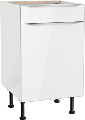 Produktbild von Optifit Unterschrank mit Schublade und Drehtür Arvid986 BxTxH 50 x 58,4 x 87 cm weiß glänzend zerlegt Anschlag reversibe