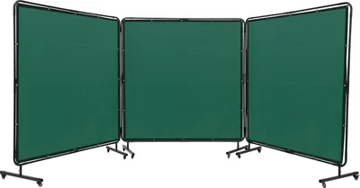 Zdjęcie produktu dla 3-panelowa kurtyna spawalnicza 1,8 x 1,8 m Kurtyna ochronna spawalnicza wykonana z trudnopalnego winylu Ścianka ochronna spawalnicza z 6 kółkami obrotowymi i 6-stopniową ochroną UV Koc spawalniczy Ochrona spawalnicza zielona