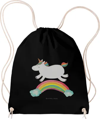 Produktbild von Mr. & Mrs. Panda Jutebeutel Einhorn Regenbogen - Schwarz - Geschenk, Stoffrucksack, Unicorn, Stoffbeutel, wander rucksack, Einhornpower, Erwachsenwerden, Rucksackbeutel