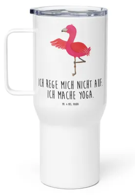 Produktbild von Mr. & Mrs. Panda Thermobecher Flamingo Yoga - Weiß - Geschenk, Achtsamkeit, Meditieren, Edelstahlbecher, Kaffee-to-go-Becher, Entspannung, thermosbecher, Vogel, Yogi