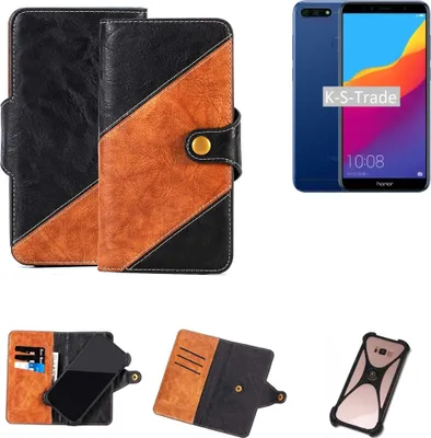 Produktbild von K-S-Trade Handyhülle Schutzhülle Bookstyle Case Wallet-Case kompatibel mit Huawei Honor 7A Handy Cover Bumper Klapphülle schwarz hellbraun 1x