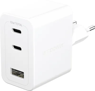Obrázek produktu pro PanzerGlass empower™ by ® Turbo 70W Charger incl. 2 x USB-C + USB-A | EU Plug | Silver White, Vnitřní, AC, Bílá