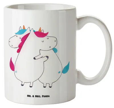 Produktbild von Mr. & Mrs. Panda Pott Einhörner Umarmen - Weiß - Geschenk, weisse tasse, Familie, Teepott, Große, Einhorn, Keramiktasse, Deko, Teetasse, Unicorn, Schwestern, Liebe