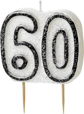 Produktbild von 60. Geburtstag | Glitzer Kerze schwarz / silber