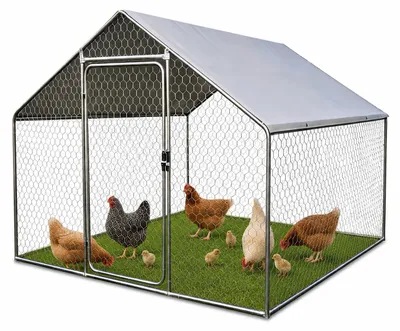 Productafbeelding van Relaxdays ren voor kleine dieren, afmetingen: 2 x 2 x 3 meter, zonnescherm, deurvergrendeling, geschikt voor kleine dieren, pluimvee, kippenstalling, kleur: zilver, AI-gegenereerde afbeelding
