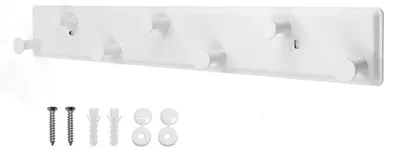Immagine prodotto di Ganci appendiabiti da parete, metallo, 7 ganci, colore bianco, lunghezza 48 cm