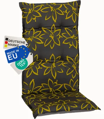 Produktbild von NYVI Gartenstuhl Auflage Hochlehner Barcelona - UV-Beständig, Atmungsaktiv, Strapazierfähig - Hochlehnerauflage Sitzkissen Outdoor - Sitzauflagen für Gartenstühle 118x50cm Gelbe Blume