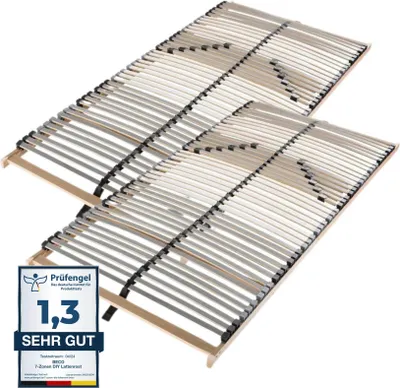 Obrázek produktu pro Lamelový rám 180x200, 7 zón, 42 bodově pružných dřevěných lamel, lamelový rám z bukového dřeva, vyrobeno v Německu, nosnost 150 kg