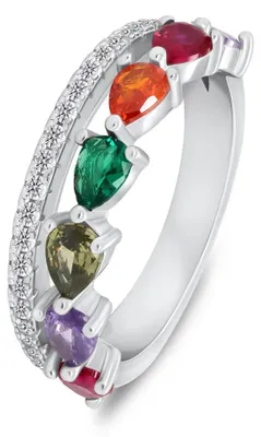 Image de Bague en argent avec zircons colorés RI127W - Circonférence : 50 mm