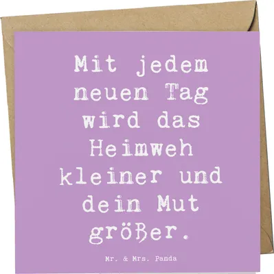 Produktbild von Mr. & Mrs. Panda Glückwunschkarte Spruch Heimweh überwinden Mut - Lavendeltraum - Geschenk, Klappkarte, Geschenke, faltkarte, Zukunft, Mutmacher, anlasskarte, Zuversicht