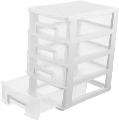 Obrázek produktu pro Úložná skříňka s zásuvkami - Komoda na psací stůl - Organizér na psací stůl - Stohovatelný design - 25x21x15 cm - Bílá barva