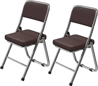 Produktbild von 2 Stück Klappstühle,Esszimmerstühle,Metall Klappstuhl Gepolstert Kunstleder Polsterstuhl Wohnzimmerstuhl Design für Esszimmer/Küche 45x46x82cm braun