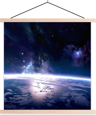 Produktbild von MuchoWow® Textilposter Erde - Sterne - Weltraum 120x120 cm mit holzfarbenen Rahmen - Textil-Poster