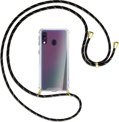 Produktbild von Handykette Backcover-Schutzhülle mit Band (Metall goldfarben) für Samsung Galaxy A40 - schwarz/gold