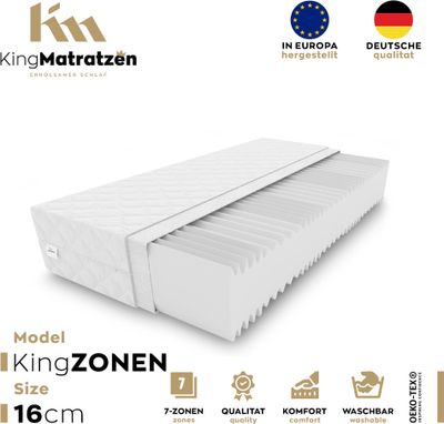 Matrac KingZonen 7 zón 160 x 200 x 16 cm z kvalitnej studenej peny | rolovateľný matrac s prateľným poťahom a pamäťovou penou, tvrdosť H3