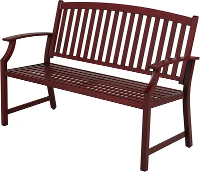 Imagen del producto de Banco de metal para jardín, banco para parque con respaldo y reposabrazos, banco de estilo retro para 2-3 personas, mobiliario de jardín: bancos para jardín, parque o balcón (rojo)