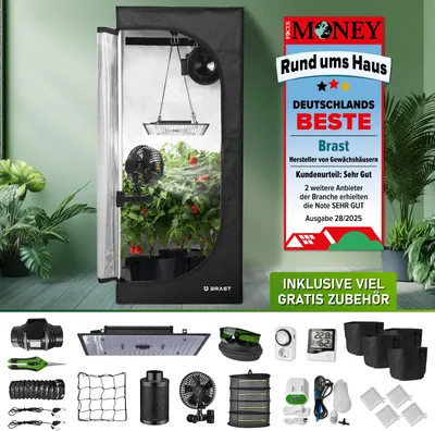 Produktbild von BRAST Growzelt GrowBox | Komplettset inkl. Sonderzubehör | 60x60x140cm | Vollspektrum LED Technologie | Belüftungs- & Bewässerungssystem | licht & wasserdicht