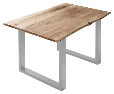 Produktbild von Esstisch Baumkante massiv Akazie naturfarben 120 x 80 cm silber U-Gestell BILLY