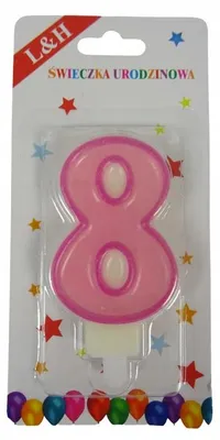Produktbild von PartyPal Zahlenkerze 8 Rosa Geburtstagskerze 7 cm