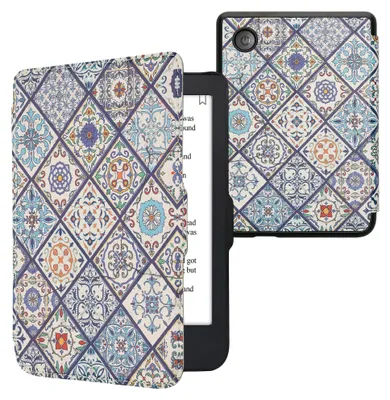 Produktbild von kwmobile Schutzhülle für Kobo Clara 2E / Tolino Shine 4 Hülle - eReader Flip Case mit Auto Sleep Funktion - Marokkanische Fliesen bunt mit Blau Orange