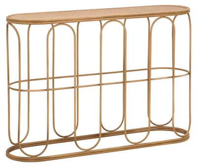 Produktbild von Samui Konsole 110x32x77 cm – Eingangsmöbel aus Metall in Bambusoptik mit natürlicher Rattanplatte – Einladender Boho-Chic-Stil