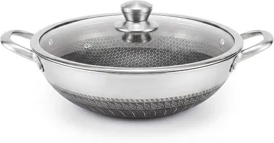 Imagen del producto de Sartén wok de acero inoxidable de 40 cm, con revestimiento antiadherente de panal y apta para inducción