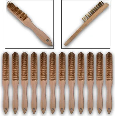 Produktbild von Drahtbürste Stahlbürste mit Holzgriff 12-Set, Bürste: 4-reihig