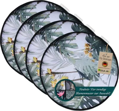 Produktbild von SILUK gemütliches Stuhlkissen Sitzkissen aus Filz Ø 36cm - Komfortable Waschbare - 4er Set Grau I Schwarz für Bank Stuhl (Blume - Weiß)