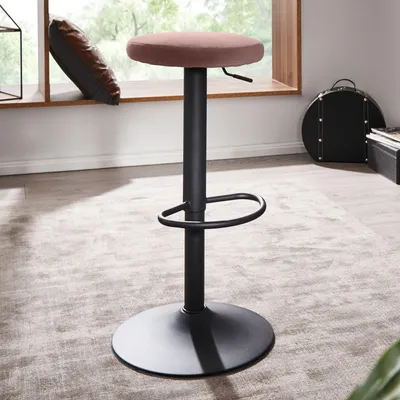 Image de Tabouret de bar en velours rose sans dossier 58 - 79 cm, tabouret de cuisine en tissu / métal 100 kg, tabouret de bar design pivotant, tabouret de bistrot
