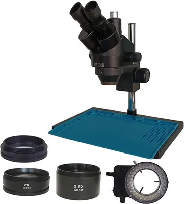 Zdjęcie produktu dla Trójokularowy mikroskop stereoskopowy, kamera 60 megapikseli, regulowane oświetlenie, 3,5X-90X