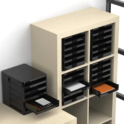Produktbild von Büroablage Schubladenbox mit 5 ausziehbaren Ablagen schwarz 275 x 320 x 330 mm