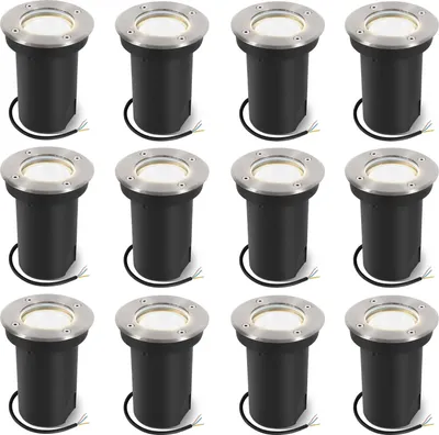 Produktbild von Clanmacy 12x 3W Bodenleuchte Schwenkbar IP67 Außen LED Bodeneinbaustrahler Bodenstrahler Bodenlampe Neutralweiß - Silber Gehäuse