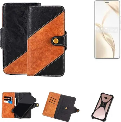 Produktbild von K-S-Trade Handyhülle Schutzhülle Bookstyle Case Wallet-Case kompatibel mit Honor 200 Handy Cover Bumper Klapphülle schwarz hellbraun 1x