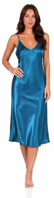Produktbild von Damen Negligé Nachtwäsche Nachtkleid Dessous Satin; Petrol M