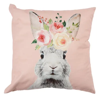 Produktbild von Clayre & Eef Kissenbezug 45x45 cm Rosa Weiß Polyester Kaninchen