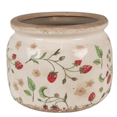 Image de Clayre & Eef Pot de fleurs Ø 20x15 cm Beige Rouge Céramique Fraises