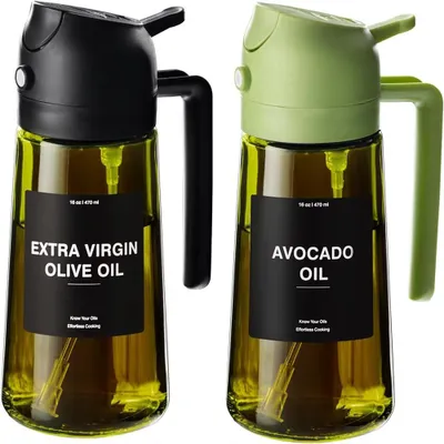 Productafbeelding van 2-delige set olie spuitflessen, 470 ml, 2-in-1: spuit en schenktuit, geschikt voor de keuken