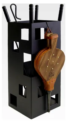 Produktbild von Kamin-Set, quadratisch, Zubehör aus Edelstahl und Blasebalg, 50 x 20 x 20 cm