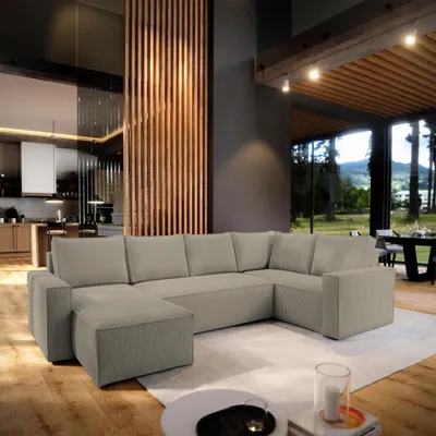 Produktbild von Masseno Ecksofa NORENA R-S mit Schlaffunktion U-Form, Sofa mit Bettkasten, Wohnzimmersofa, Couch, Soffa, Bettsofa, Couchgarnitur- Beige, POSO 02