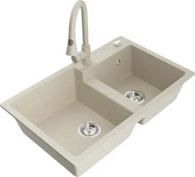 Produktbild von Mexen Tomas 2-Becken-Granitspüle mit Mischbatterie Elia, Beige - 6516-69-670101-69