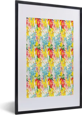 Produktbild von MuchoWow® MuchoWow® Gerahmtes Poster Blumen - Muster - Farben 40x60 cm - Poster mit zchwarzem Bilderrahmen - Poster in Rahmen