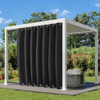 Produktbild von Outdoorvorhang mit Ösen Oben und Unten, Extra Breit Blickdicht Vorhänge Wasserdicht Wetterfest Gardinen für Balkon Pavillon, Schwarz, B254xH274cm