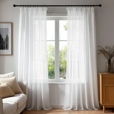 Image de Rideaux transparents à plis - Pour salon, chambre et balcon - Blanc - 1 panneau