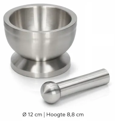 Immagine prodotto di Mortaio e pestello in acciaio inossidabile – Ø 12 cm – 1000 g – Mortaio in acciaio inossidabile – Macinino per spezie – Particolarmente robusto e resistente