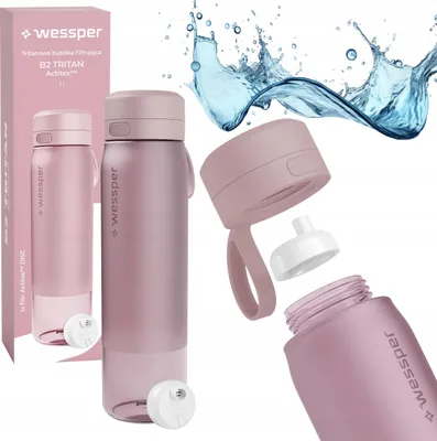 Produktbild von Wessper Wasserflasche 1000ml, Silikonhülse Wasserfilterkappe BPA frei, rosa
