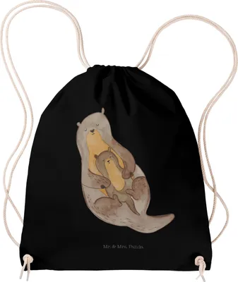 Produktbild von Mr. & Mrs. Panda stoff rucksack Otter Kind - Schwarz - Geschenk, Tochter, Mutter, gymnastiktasche, wander, Beutel, Baby, Turnbeutel, Jutebeutel, Mama, Familie