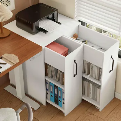 Produktbild von AIORBER Mobiles Bücherregal mit Rollen Nachttisch 75 cm Schrank mit Schubladen ausziehbar Aufbewahrungsschrank klein Weiß