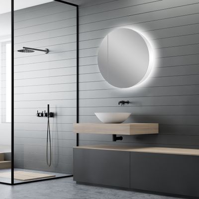 Szafka ?azienkowa z lustrem z o?wietleniem TALOS Picasso Style bia?a Ø 60cm - z wysokiej jako?ci aluminiowym korpusem - Nowoczesne meble ?azienkowe ze zintegrowanym o?wietleniem LED