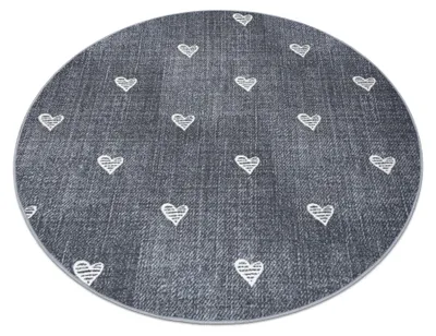 Produktbild von Teppich für Kinder HEARTS Kreis Jeans, vintage Herzen - grau Grau rund 133 cm